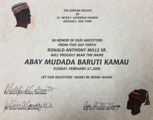 Naming Certificate of Abay Mudada Baruti Kamau
